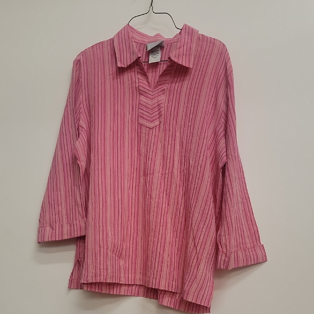 Y2K Blair Pink Striped Cotton Tunic Shirt Med Large